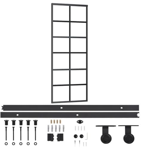 vidaXL Puerta Corredera con Herrajes Entrada Corrediza Deslizante Hogar Cuarto de Baño Salón Sala de Estar Habitación ESG Vidrio y Aluminio 76x205 cm