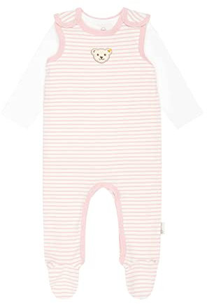 Steiff Unisex Baby Set Strampler mit Fuss + T-Shirt Langarm Kleinkind-Schlafanzüge, Silver PINK, 56
