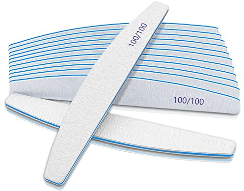 12 PCS Double Sided Emery Board Nail Files, 100/100 Grit for Acrylic & Natural Nails, Washable & Reusable