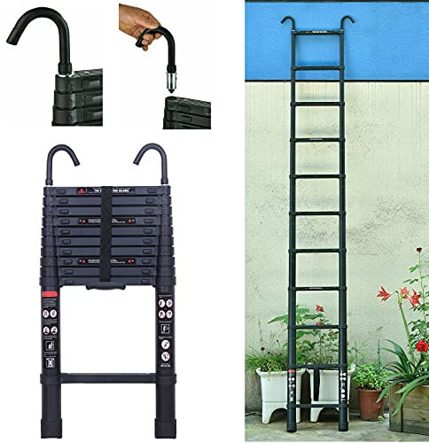 Scala Telescopica in alluminio da 6,2 m, Scala Allungabile in Alluminio con 2 ganci, Scala Multiuso, Scala a Pioli, Facile da Usare, Portata 150 kg