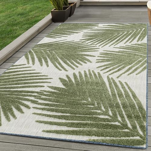 SIMPEX Outdoor Teppich, Palmen-Design, Teppich Grün, 140 x 200 cm, Teppich Boho-Stil, Küche, Balkon, Terrasse, Garten, Picknick