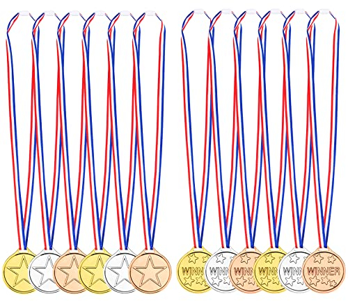 30 Stücke Goldfarbene Medaille mit Bändern, Olympische Stil Medaille Kunststoff Auszeichnungen für Gewinner, Kinder Medaillen für Spiel Party Sportstag Wettbewerb (Mehrfarbig)