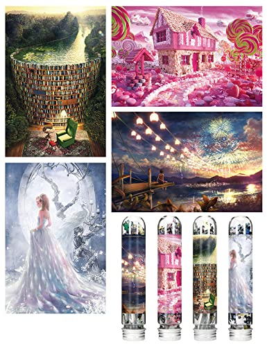 Mini Jigsaw Puzzles for Adults (4 Packs) Double-Sided Puzzle with Reference Blueprint, Micro Puzzle, Comes with Tweezers for Small Puzzles, Suitable As a Gift
