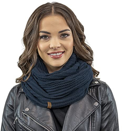 VIVISENCE Cache Cou Femme Hiver Automne Élégant Et Confortable Pour Froid Fabriqué En Acrylique Tricoté Doux Avec Taille Ajustable Idéal Pour Les Activités Extérieures 7017S, Bleu Foncé,Taille Unique