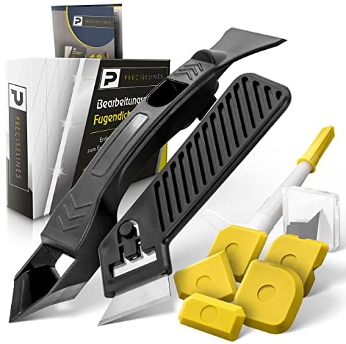 PRECISE LINES Set di attrezzi per rimozione del silicone (11 pezzi) per la rimozione e il rinnovo di fughe in silicone, con estrattore in silicone, raschietto in silicone e coltello per fughe