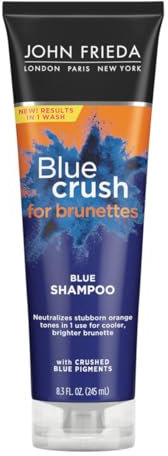 John Frieda Blue Crush Shampoo für Kastanien, Blau, Neutralisiert Kupfertöne, Mattierendes Shampoo für natürliches und gefärbtes braunes Haar, 230 g