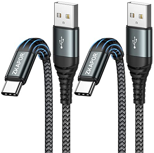 ZKAPOR Câble USB C [2M, Lot de 2], Câble USB C Charge Rapide 3A Nylon Tressé Cable Type C pour iPhone 15/15 Pro Max, Samsung Galaxy S23/S22/S21/S10, Note 10, Huawei P40/P30, Google Pixel -Gris