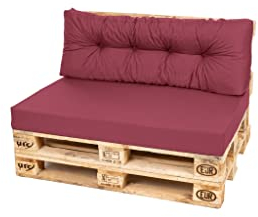 TexDeko Comfort Palettenkissen wasserabweisend 120 x 80 x 12cm XL mit abnehmbarem Bezug waschbar In- & Outdoor Palettenpolster Schaumstoff mit Rückenkissen gesteppt (2 TLG-Set, Bordeaux)
