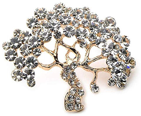 Damenbrosche DamenschmuckNeuheit BroschenKristallgold und Vintage Silber Farbe Bäume Broschen Frauen und Männer Legierung Strass Pflanzen Bankett Hochzeiten Brosche Ansteckbrosche Mode ( Color : White