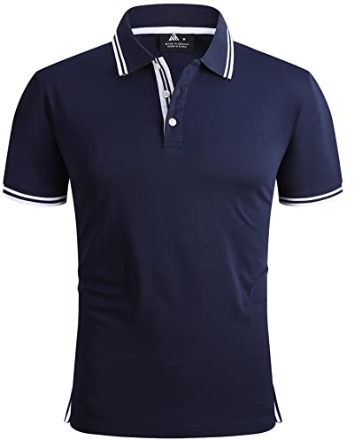 geeksport Herren Poloshirts Kurzarm Tennis Regular Fit Shirt Sport Schnelltrocknend Atmungsaktiv Polohemd Männer Sommer Outdoor Golf T-Shirt(Blau Weiß-2XL)