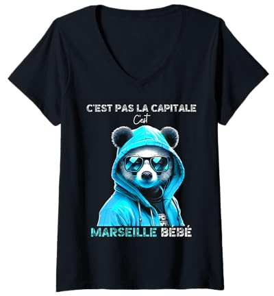 Femme C'est Pas la Capitale C'est Marseille bébé Marseille Fan T-Shirt avec Col en V