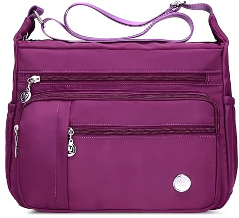 DIRRONA Donna Borsa Tracolla Casual Borsa a Tracolla a Tracolla Moda Viaggio Mano Borsetta Lavoro Quotidiano Resistente All'acqua Nylon Donna Messenger Bag 2 Taglie Viola B