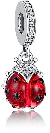 Alstiva Roter Marienkäfer Anhänger - 925 Sterling Silber mit 5A Zirkonia - Charm für Armband, Halskette - Damen Schmuck Geschenk
