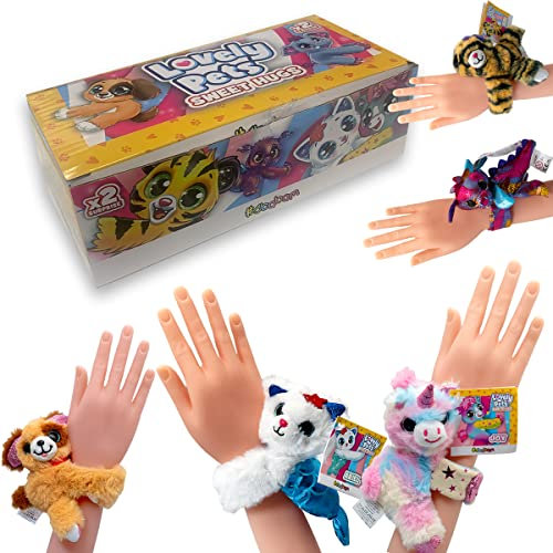 #sbabam Lovely Pets Sweet Hugs, Funny Box 2 Plüschtier Plüsch-Armbänder für Partygeschenke, Einhorn, Kuscheltier Hund und Andere - Slap Snap Armband Stofftier für Partygeschenke und Baby Geschenk