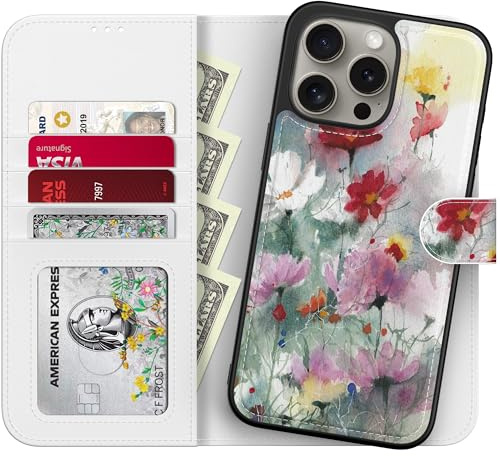 DorisMax for iPhone 14 Pro Max Wallet Case,Detachable Flip Folio Cover RFID Blocking 4 Card Slots Holder PU Leather Magnetic Kickstand Phone Case for iPhone 14 Pro Max 6.7 Designer Flowers Print