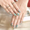 Sun&Beam Nails Lot de 24 ongles à coller, moyens, longs, en amande, ovales, bleu argenté, dégradé de paillettes, design 3D, avec pastilles adhésives (#216)