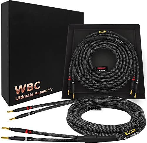 WORLDS BEST CABLES 2 Meter ULTIMATE - 9 AWG - Ultra-Pure OFC - Premium Audiophile HiFi Speaker Cable Pair with Eminence Gold Banana Plugs & Carbon Tweed Jacket