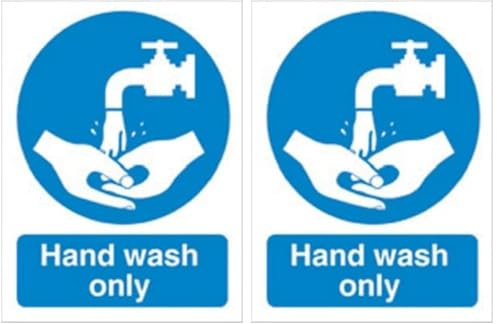 Seco Hand Wash Only Sign, 150mm x 200mm - Self Adhesive Vinyl, Blue/White (Pack of 2)