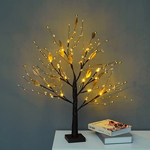 Weihnachtsdeko Lichterbaum Lichterzweige Weihnachtsbaum für Innen 24 Warmweiß LEDs Bäumchen Birken Dekozweige Batteriebetrieb Weihnachtsdeko für Zuhause Party Geburtstag Hochzeit Innendeko (Golden)