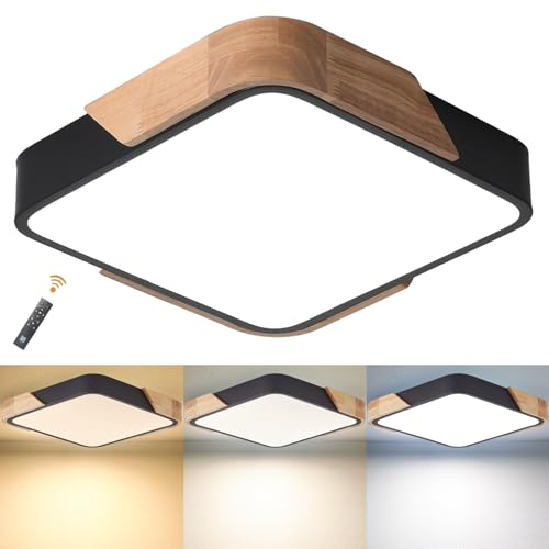 LuFun Deckenleuchten Dimmbar 24W,Holz Modern Deckenlampe Wohnzimmerlampe,Led Lampen Deckenlampen für Wohnzimmer Schlafzimmer Küche Restaurant Badezimmer Büro Balkon Flur, Quadratische 30cm*30cm