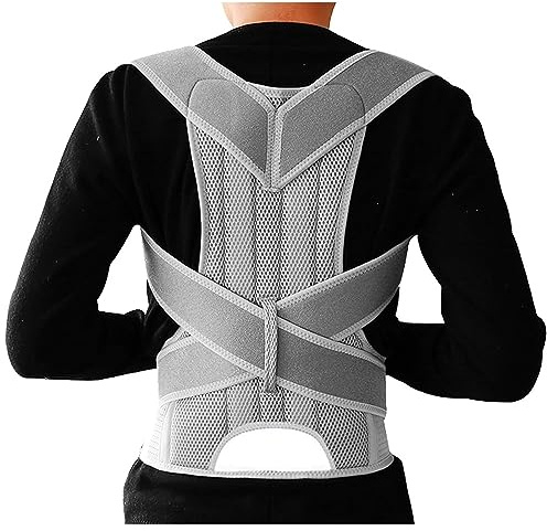 Rücken Geradehalter Rückenbandage,KINGCOO Atmungsaktive und Verstellbare Rückenstützen Buckelkorrekturgurt Haltungskorrektor für Herren Damen,Reduziert Nacken Rücken Taille Schulterschmerzen (L, Grau)