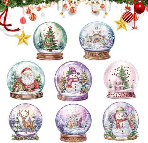 Feliciay 8 Stück Diamond Painting Weihnachtskarten,Weihnachten Diamond Painting Set,Diamond Painting Karten mit Blanko Umschlag,5D DIY Diamant Painting Weihnachten Grußkarten für Kinder Geschenk