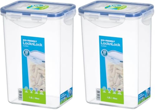 Lock & Lock HPL809 Rectangular Storage Container - Clear/Blue, 1.3 L (Pack of 2)