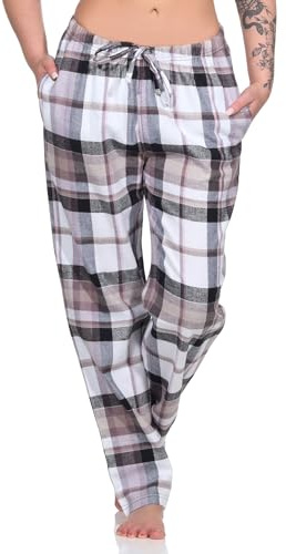 Damen Flanell Pyjama Hose, Karierte Schlafanzug Hose lang