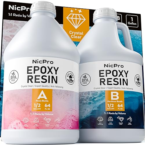 Nicpro Kristallklares Epoxidharz-Set, vergilbt nicht und blasenfrei, lebensmittelechtes Harz zum Beschichten und Gießen, Basteln, Schmuckherstellung, Kunst, Formen, Tischplatte, Holz