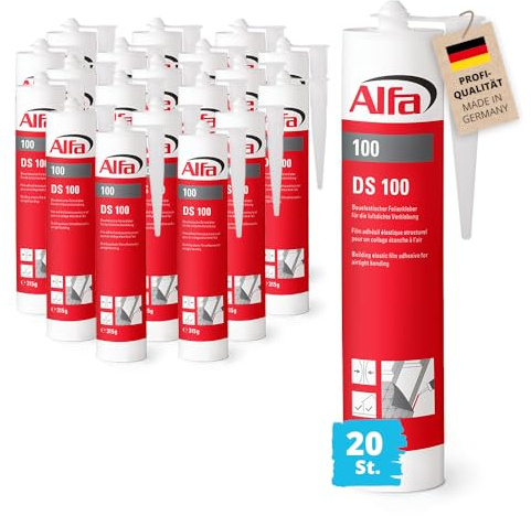 20x Alfa Folienkleber 315 g – Dichtkleber für Dampfbremsen & Dampfsperren | Profi Qualität – Dauerelastischer Dichtkleber DIN 4108 – hohe Klebkraft für Dampfbremsen, Folien und Fensteranschlussbändern