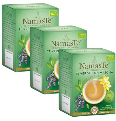 Pompadour NamasTe, Tè Verde Biologico con Matcha in Granuli, 45 Filtri (3 Confezioni da 15 Filtri), Senza Lattosio, Senza Glutine e Allergeni, Vegan