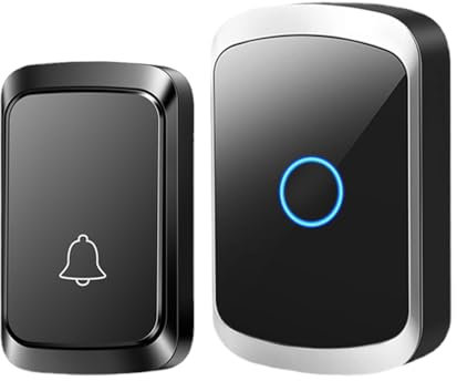 Sonnette sans Fil Extérieur Étanche (Noir) - Sonnette Électrique sans Fil Étanche | Sonnette D'entrée De Porte Flash LED | Kit De Carillon De Porte Étanche avec 60 Carillons 5 Niveaux De Volume