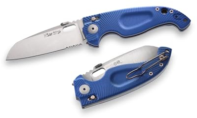 Antonini Coltello Professionale da Soccorso SOS, robusta lama a forma di zampa di agnello in Nitro-B, con bloccaggio in posizione aperta, manico in G-10 royal-blu - art. N-SAR B/L