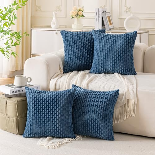 Ci & Ci 4er Set Boho Deko Kissenbezug 50x50 cm, Blau Kissen Sofakissen Dekokissen Zierkissen, Flauschig Kissenbezüge Kissenhülle für Sofa Couch