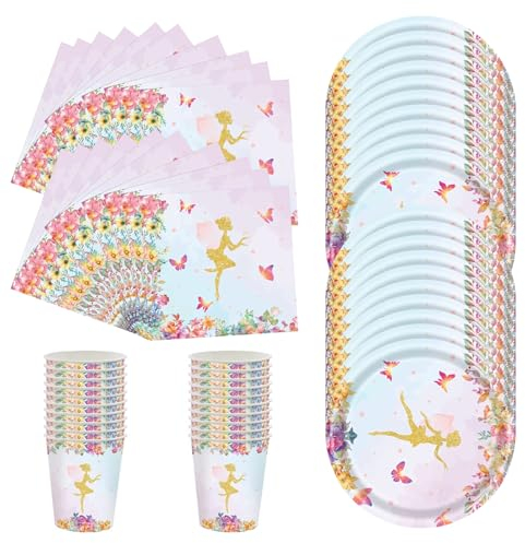 GUOYOU 60 Pezzi Stoviglie per Feste, Fata Stoviglie Usa e Getta per Piatti di Carta, Inclusi Piatti, Tazze, Tovaglioli, Piatti Carta Set per Matrimonio, Compleanno, Natale, Anniversari(20 Ospiti)