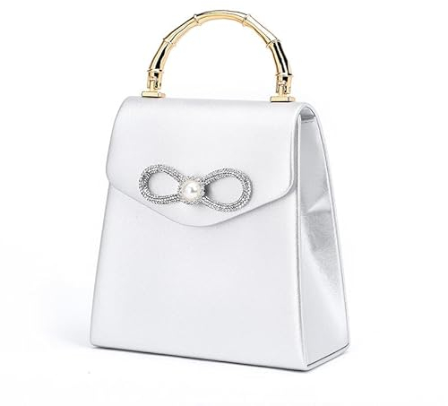 Mini-Geldbörse mit Strasssteinen für Damen, glitzernde Armbrust-Clutch, Handtasche, Crossbody-Tasche für Abend, Hochzeit, Party, Abschlussball (Satin-Silber)
