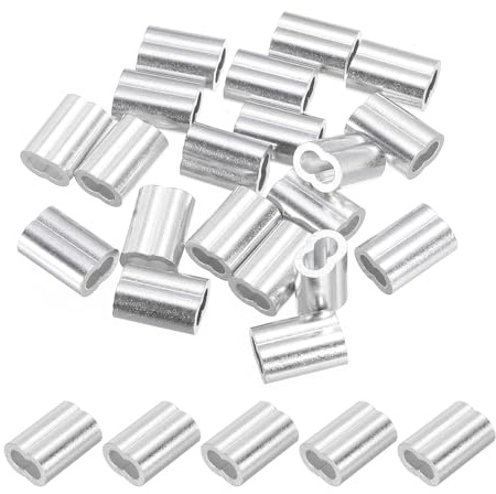 PATIKIL 1/8 / 3 mm Aluminum Crimping Loop Sleeves, 20Pcs Cable Crimp Ferrules Wire Rope Sleeves Loops for Rigging Railing, Silver Tone