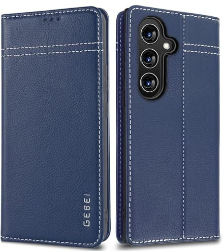 Hülle Echt Leder für Samsung Galaxy S24 5G - Premium Lederhülle mit Standfunktion Kartenfach Magnetverschluss Flip Case Ledertasche Handyhülle Schutzhülle Klapphülle – Blau