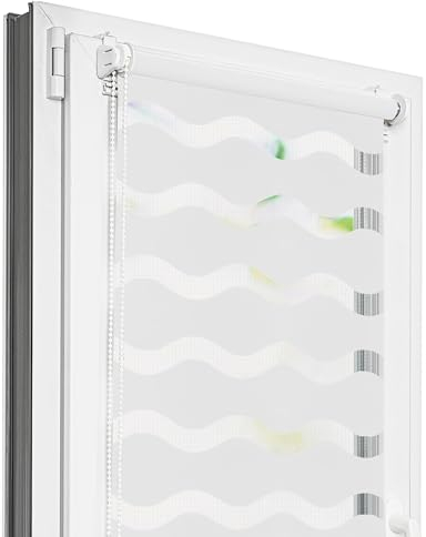 Estika Welle Doppelrollo klemmfix ohne Bohren - 45 cm x 150 cm - Weiß - Tag und Nacht Duo Rollo, Duo Rollo, Rollos für Fenster ohne Bohren, Fenster sichtschutz