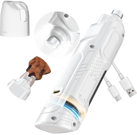 PAPIFEED 6-Speed Dog Nail Grinder Quiet, Silent Groom Pro with 2 LED Lights & Dust-Proof Cover, Nail Grinder for Large/Medium/Small Dogs & Cats, Rechargeable Type-C Charging - White
