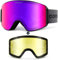 Odoland Skibrille für Damen und Herren Jungen Ski Goggles Anti-Fog UV-Schutz mit Magnetische Wechselglas Snowboardbrille Helmkompatible zum Snowboard Skifahren Lila