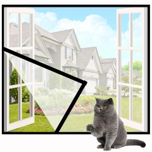 Yuly Custom Sizes Window Screen Net,Cat Window Protection Netting,Anti-Mosquito Insect Mesh with Zipper,Window Screen Replacement Mesh Guard Net for Cats