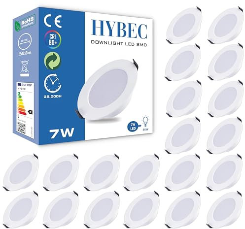 HYBEC - Faretti LED da Incasso per Cartongesso, 7W 4000ºK - Pack 20