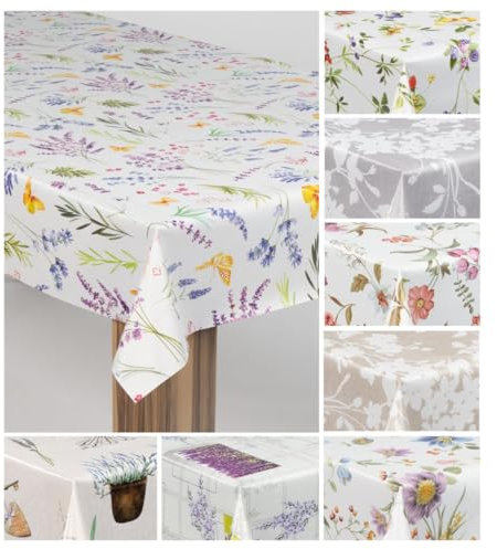 laro Wachstuch-Tischdecke Wachstischdecke Gartentischdecke, Muster:Blumenflügel Bunt Weiß, Größe:140x300