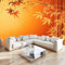 Vlies Fototapete Orange Bambus Blumenmuster Vliestapete Wohnzimmer Schlafzimmer 200x140 cm Vlies Tapete Art Wandtapete UV-Beständig Wanddekoration Tapete