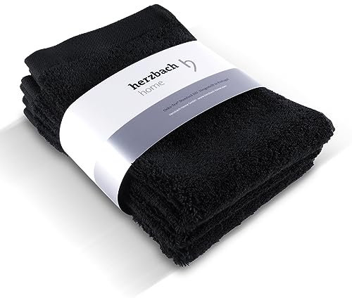 herzbach home Deep Black Kollektion | Set: 3X Gästehandtücher 30x50 cm | 100% Baumwolle | Weich und Saugstark | Farbe: Schwarz
