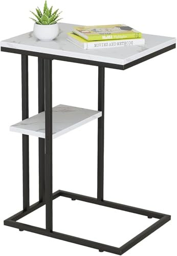 Beistelltisch C Form, Couch Beistelltischs, Kaffeetisch Kleiner Tisch, Sofa Tisch Beistelltische Bett, Side Table Beistelltische Sofa, Couchtisch Laptop Tischs, Sofatisch, Holzigkeit, Weißer Marmor