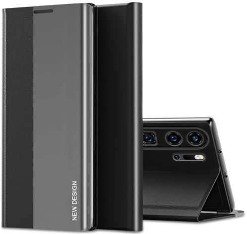 Handyhülle für Huawei P30 Pro Hülle View Flip Case Luxus Galvanisierungs Extra Dünn für Huawei P30 Pro Handytasch Case Sichtfenster Cover Case Stoßfest Schutzhülle für Huawei P30 Pro (Schwarz)