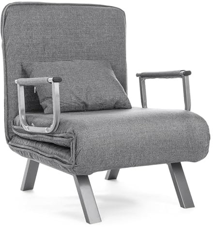 CROWNSHOP Folding Sofa Bed 4-in-1 Convertible Single Sofa Chair Bed with 6-Position Backrest and Pillow, Folding Sleeper Couch with Back Upholstered Seat Single Flip Chair for Living Room Gray