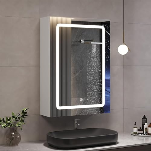 Armario de baño con espejo 50 x 70 cm, espejo de baño con almacenamiento, BLSYHDH, Montaje en pared, Armario de baño, Baño, 70l x 50an cm